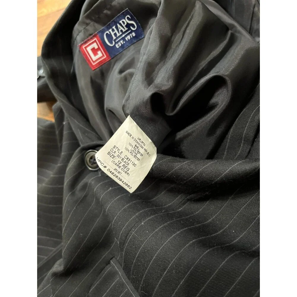 Chaps Boys Blazer Size 12 Regular Black Pinstripe 2 Button Sport Jacket